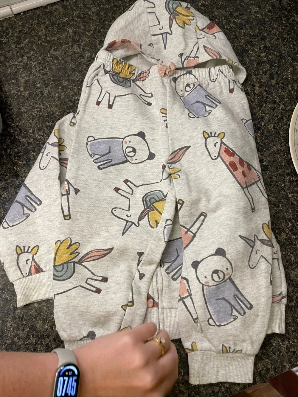 Carter's Light Gray Hoodie with Pastel Animal Print